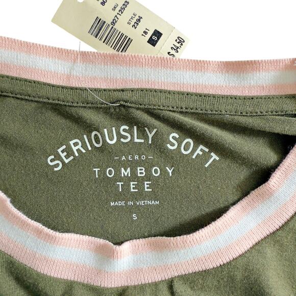Aeropostale Seriously Soft Long Sleeve Tomboy Tee Olive Pink SMALL NWT - Picture 3 of 6